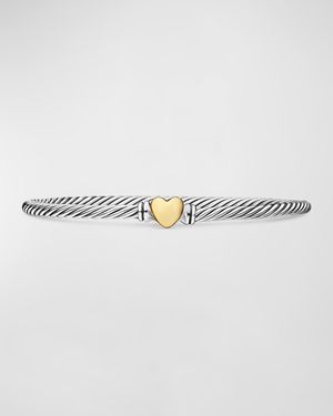 3mm Cable Heart Bracelet in Silver and 18K Yellow Gold