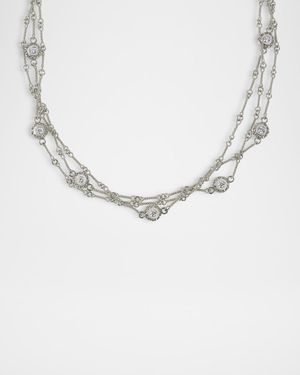 18K White Gold Triple Chain Necklace with Diamonds, 16"L