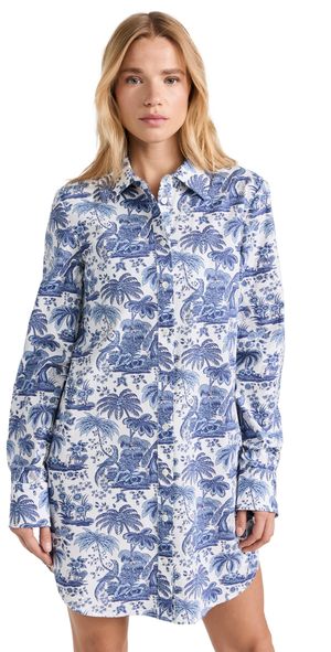 STAUD Julienne Shirt Dress Blue Toile XS