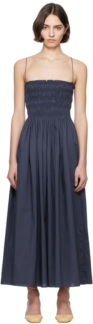 Matteau Navy Shirred Bodice Maxi Dress