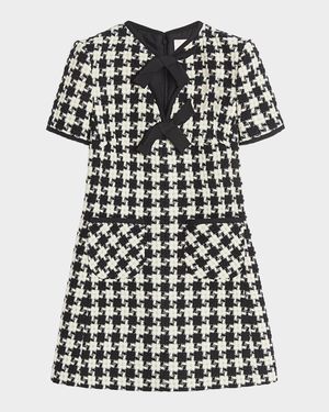 Tweed Houndstooth Bow Mini Dress