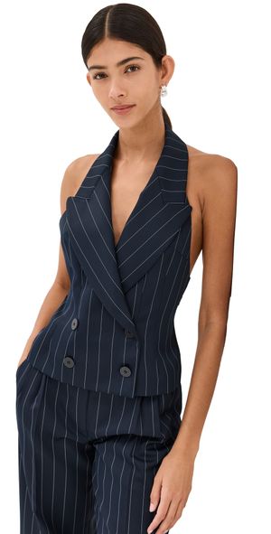 LaQuan Smith Tailored Halter Vest Navy XS