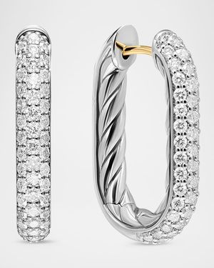 DY Madison Cable Hoop Earrings with Diamonds in Silver, 1"L