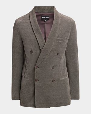 Men's Stripe Chenille Double-Breasted Shawl-Lapel Sport Coat