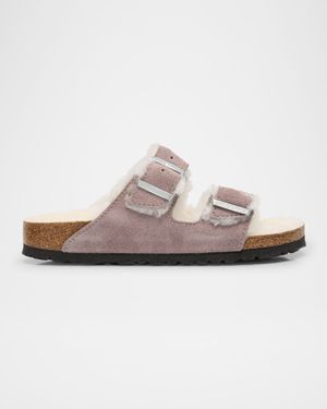 Arizona Suede Shearling Dual-Buckle Slide Sandals