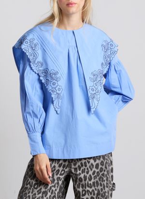 Damson Madder - Blouse droite en coton bio brodé - Taille 12 - Bleu