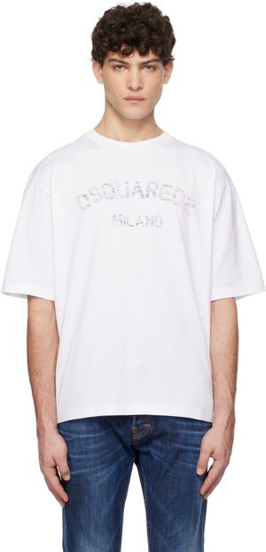 Dsquared2 White Loose Fit Faded Logo T-shirt