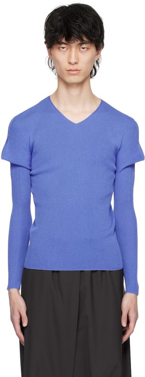 132 5. ISSEY MIYAKE Blue V-Neck Sweater