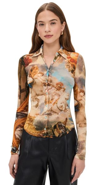 alice + olivia Jade Mesh Button Down Renaissance Fair M