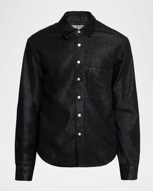 Men's Metallic-Woven Denim Button-Down Shirt