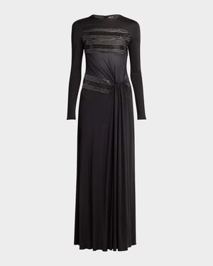 Crystal Sheer Midriff Jersey Gown