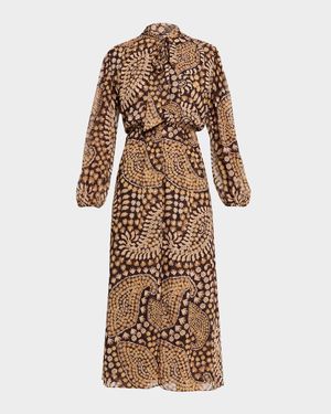 Daisy Paisley Wilma Tie-Neck Midi Dress