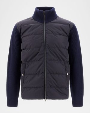 Men's Quilted Padded Cardigan with Knit Panels