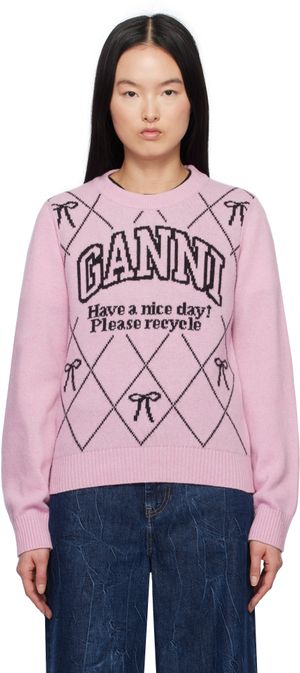 GANNI Pink Graphic Bow Sweater
