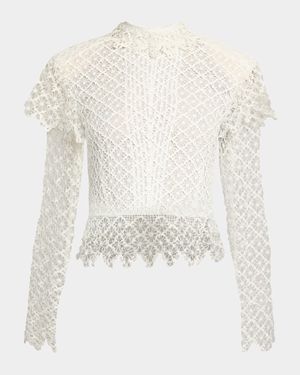 Ludivine Mock-Neck Cotton Lace Top
