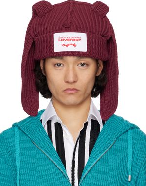 Charles Jeffrey LOVERBOY Burgundy Chunky Rabbit Beanie