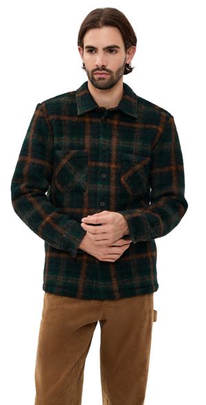 Wax London Drawn Check Whiting Overshirt Teal/Orange L
