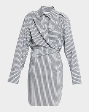 Lazul Pinstripe Wrap Shirtdress