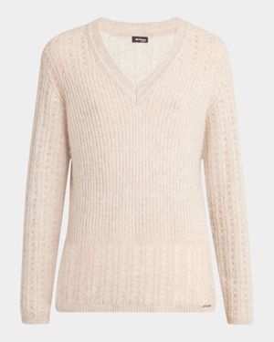 Openwork Cashmere Knit V-Neck Sweater