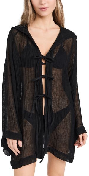 Lisa Marie Fernandez Beach Cape Mini Swim Cover Up Black Sorrento Gauze 2