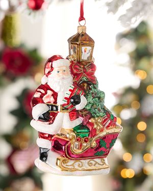 Santa with Sleigh and Lantern Christmas Ornament