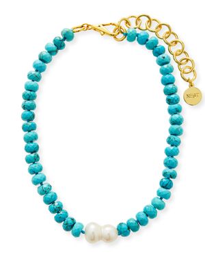 Turquoise Bead and Single Baroque Pearl Short Necklace