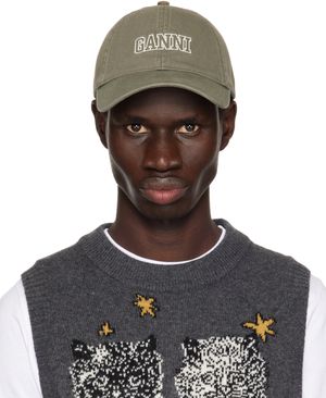 GANNI Khaki Embroidered Logo Cap