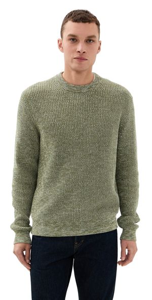 Madewell Marled Cotton Shaker Stitch Crewneck Sweater Dusty Olive L