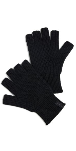 Vince Boiled Cashmere Fingerless Rib Knit Gloves Black One Size