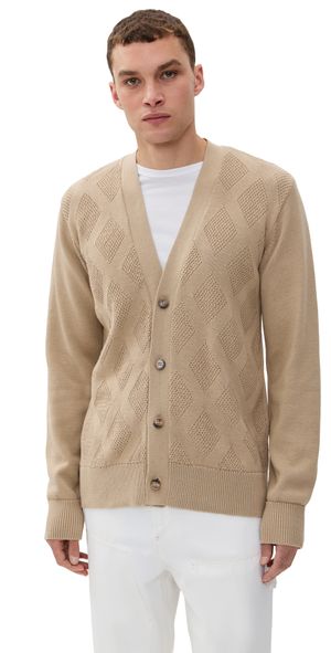 Officine Generale Miles Cotton Tonal Argyle Cardigan Ecru M