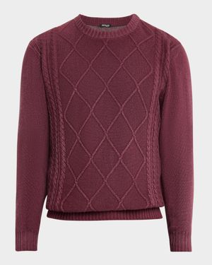 Men's Cashmere Diamond Cable Crewneck Sweater