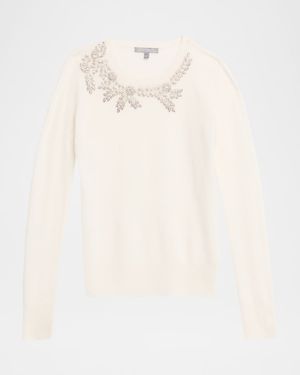 Cashmere Floral Rhinestone-Embellished Sweater