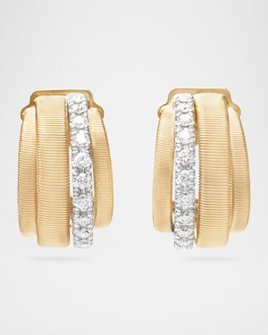 18K Yellow Gold Coil Diamond Huggie Earrings