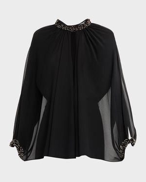 Avery Beaded Chiffon Cape Blouse