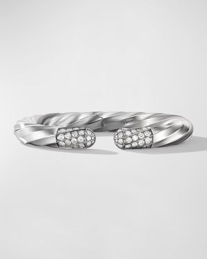 Cable Edge Bracelet in Recycled Sterling Silver with Pave Diamonds, 9mm, Size M-L