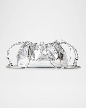 Small Ruched Metallic Leather Clutch Bag