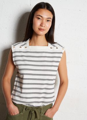 Le Temps Des Cerises - Tee-shirt col carré en coton - Taille XL - Blanc