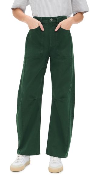 Veronica Beard Jean Sloan Barrel Leg Jeans Dark Hunter Green 25