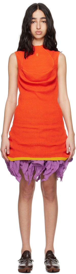 Kiko Kostadinov Orange Vecto Knit Tunic Minidress