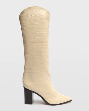 Analeah Croc-Embossed Knee-High Boots
