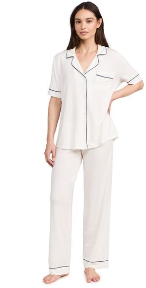 Eberjey Gisele The Short Sleeve Long Pajama Set Pure Ivory/Navy XL