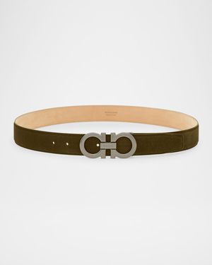 Men's Suede Gancini-Buckle Belt