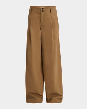 Pleated Wide-Leg Cotton Trousers