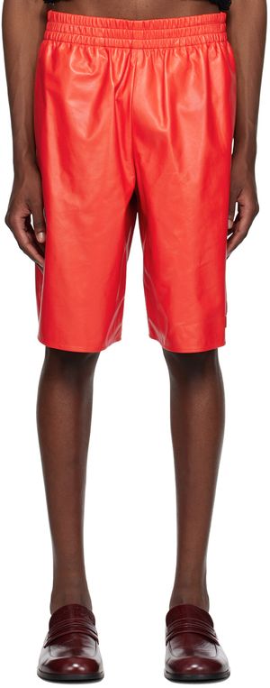 Marni Red Wide-Leg Leather Shorts