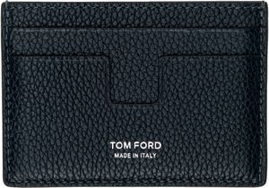 TOM FORD Navy Small Grain Leather Money Clip Card Holder