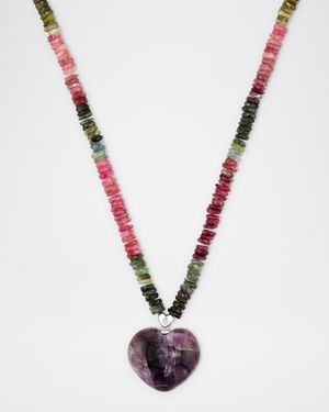 Tripache Amethyst and Diamond Heart Necklace with Tourmaline Beads