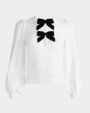 Doris Pointelle Puff-Sleeve Sweater