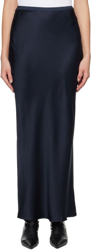 ANINE BING Jupe longue Bar bleu marine en soie