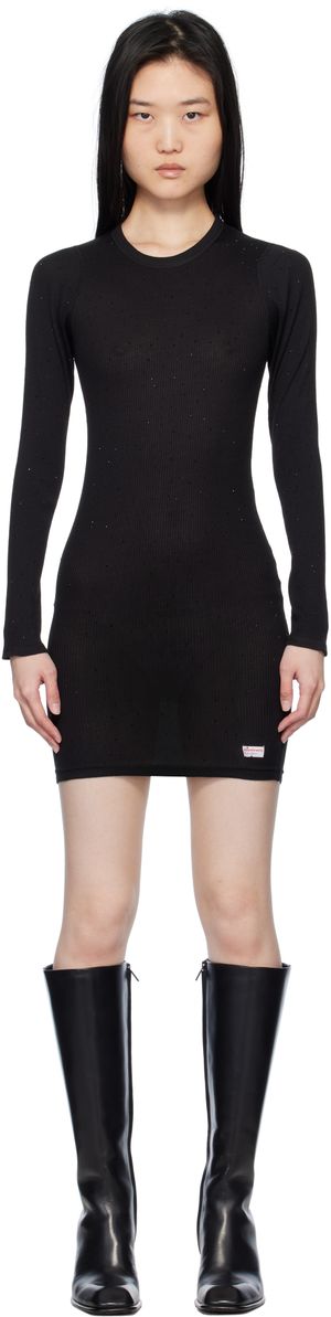 Alexander Wang Black Crystal Hotfix Long-Sleeve Minidress