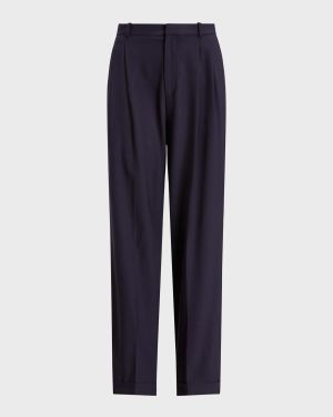 Straight-Leg Stretch Wool-Blend Pants